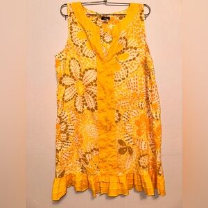 Vintage 1990's J Crew BOHO Swim Cover-up Dress, Size medium, Yellow 100% cotton